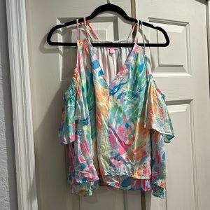 Lily Pulitzer multi colored racer back ruffled top.